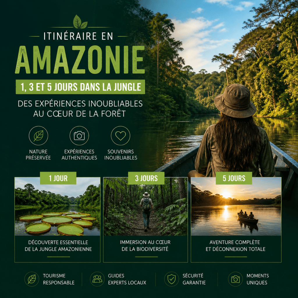 Itinéraire en Amazonie 1, 3 et 5 jours dans la jungle – des expériences inoubliables au cœur de la forêt